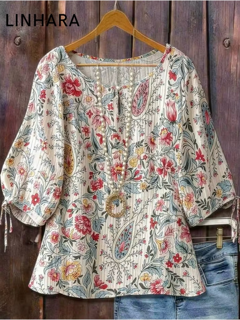 SHEIN Curve LINHARA Floral Paisley Boho Blouse Plus Size 0XL NEW